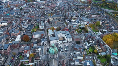 Aerial around the city Namur in Belgium on a sunny afternoon in later fall. photo