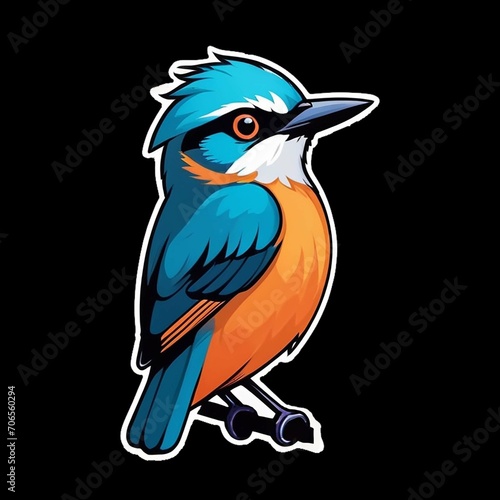 Cute bird nature collection sticker . Isolated over black background 