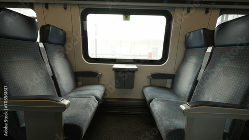 Empty train seats in European Swiss transportation, no passengers © Marco