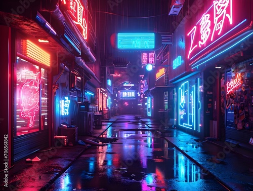 Futuristic neon city. Asian future. Neon Signs.