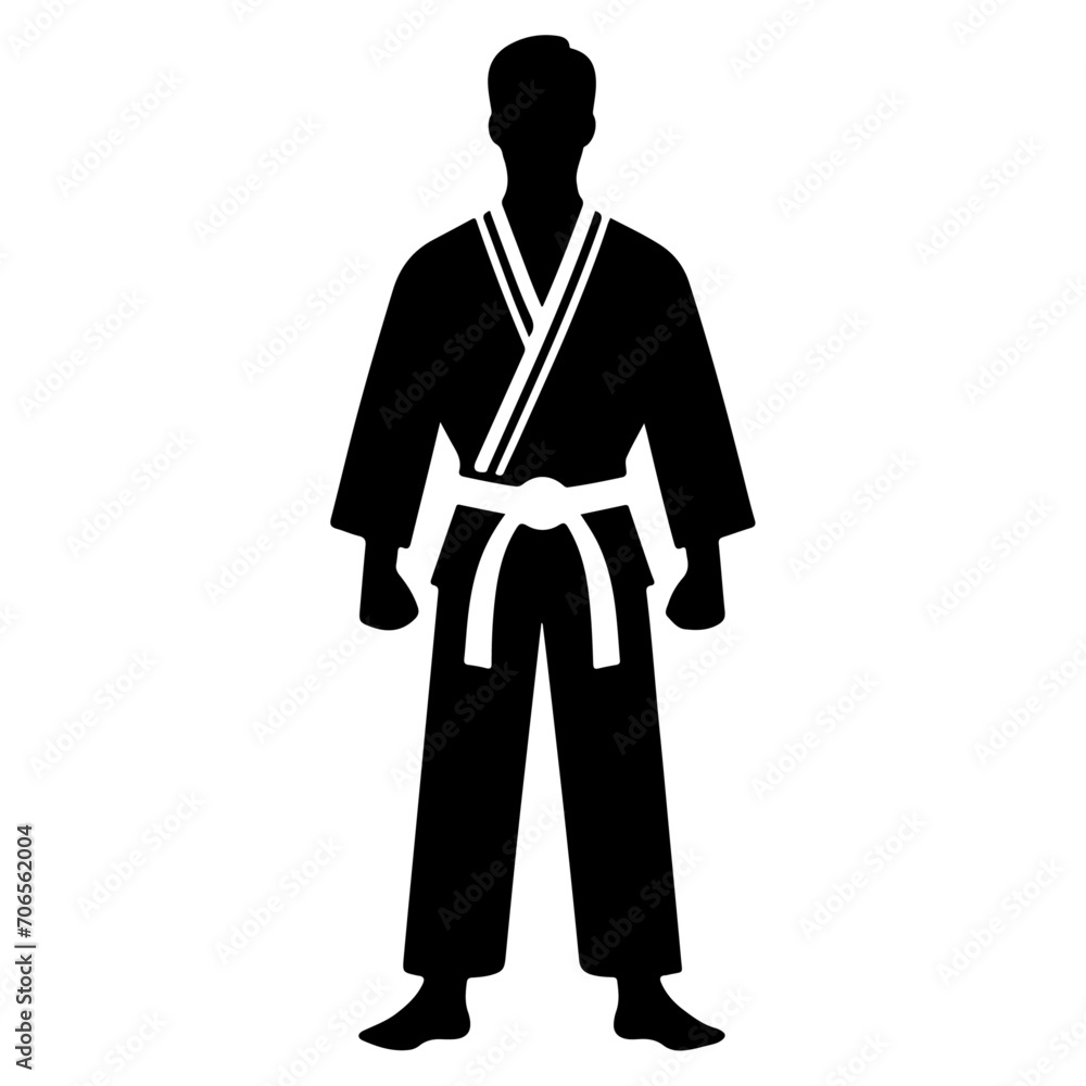 Karate Belt Icon with man vector silhouette, black color silhouette Karate Belt Icon with man vector silhouette, black color silhouette