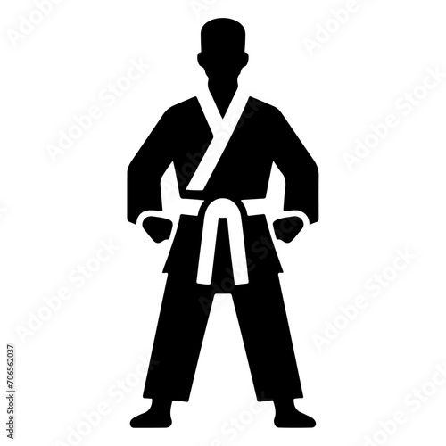 Karate Belt Icon with man vector silhouette, black color silhouette