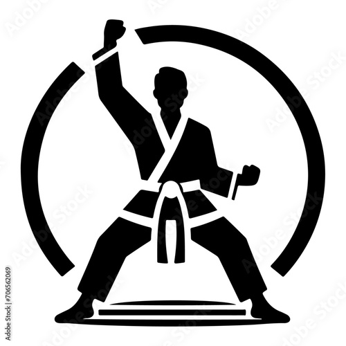Karate Belt Icon with man vector silhouette, black color silhouette