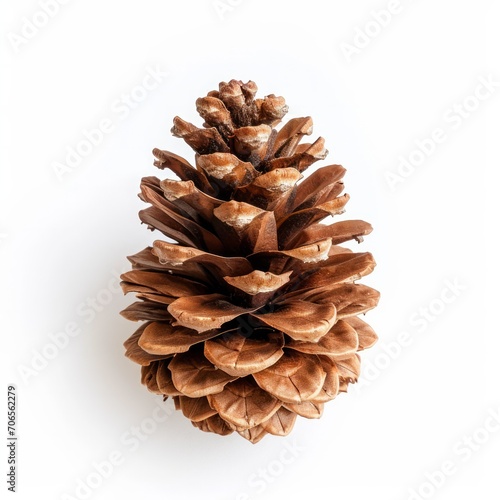 Single brown pine cone on white background