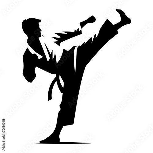 minimal Karate kick vector silhouette, black color silhouette