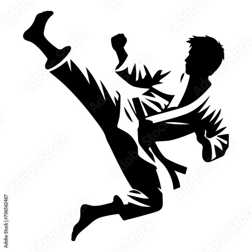 minimal Karate kick vector silhouette, black color silhouette
