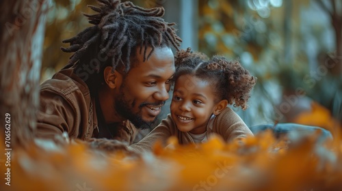 Jeune papa noire avec sa fille de 2 ans en train de rigoler photo