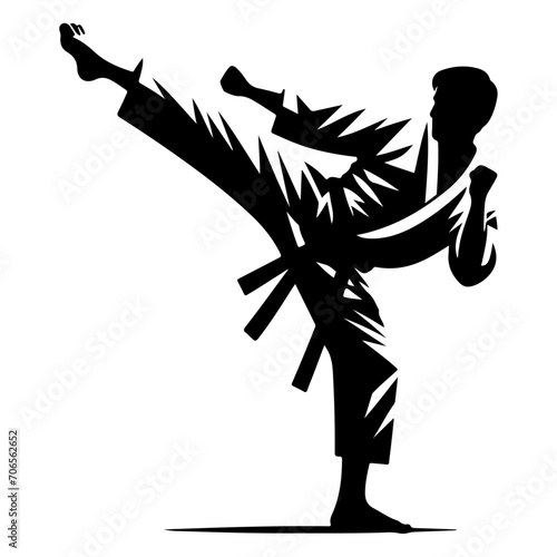 minimal Karate kick vector silhouette, black color silhouette