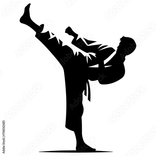 minimal Karate kick vector silhouette, black color silhouette