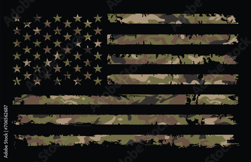 USA Flag With Camouflage Design