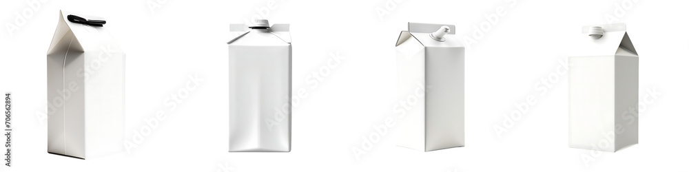 A set of mock-up empty milk cartons isolated on a transparent background PNG A set of mock-up empty milk cartons isolated on a transparent background PNG