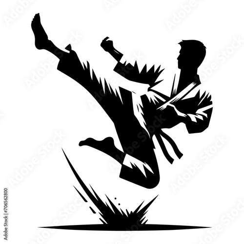 minimal Karate kick vector silhouette, black color silhouette