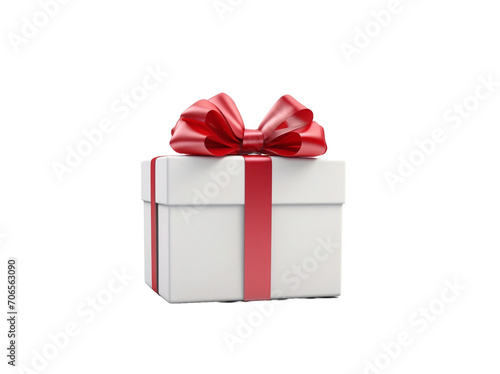 a white gift box with red ribbon on a transparent background