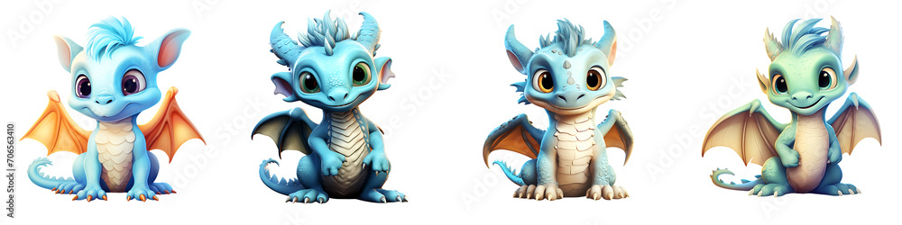 A set of cute baby dragon isolated on a transparent background PNG
