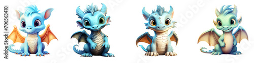 A set of cute baby dragon isolated on a transparent background PNG