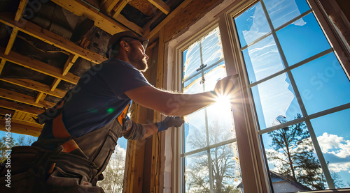 Home renovation and house construction worker does repair and development of residence interiors