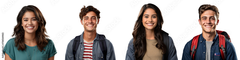 A set of American university students smiling happily isolated on a transparent background PNG A set of American university students smiling happily isolated on a transparent background PNG