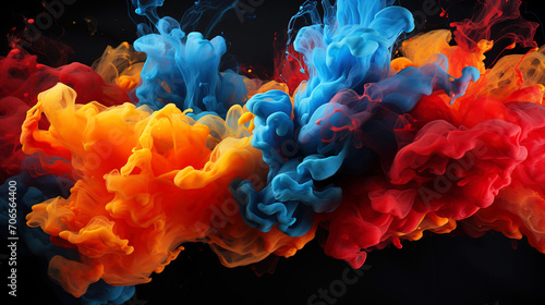 Vibrant Colorful Splash Paint Smoke Dark Background Generative AI
