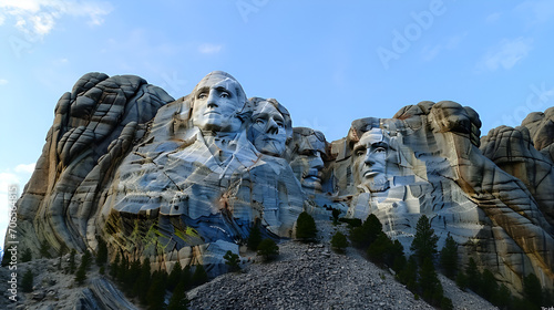 The Carved Busts of George Washington, Thomas Jefferson, Theodore “Teddy” Roosevelt, and Abraham Lincoln at Mount Rushmore National Monument photo