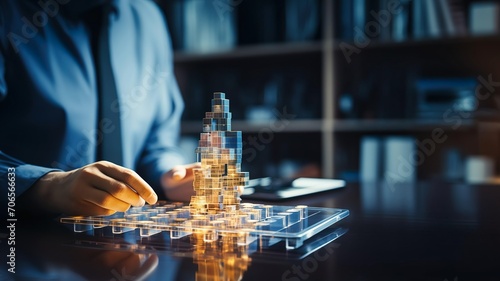 Man Constructing a Holographic 3D City Model