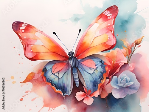 butterfly with flowers water color painting,  ai generative © Jiiya 