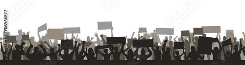 Protest crowd holding up placard style isolated on white background photo
