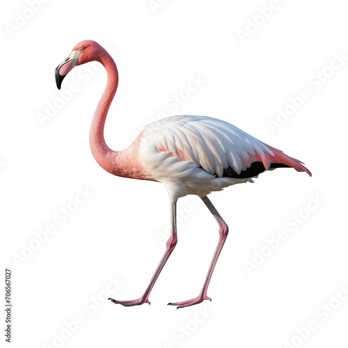 Pink and white Bird flamingo walking on a cut out PNG transparent background © Ivan Guia