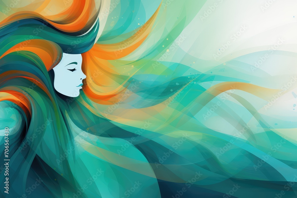 Portrait of beautiful young woman with colorful hair. Abstract background for March: Irish American Heritage Month.  - obrazy, fototapety, plakaty 