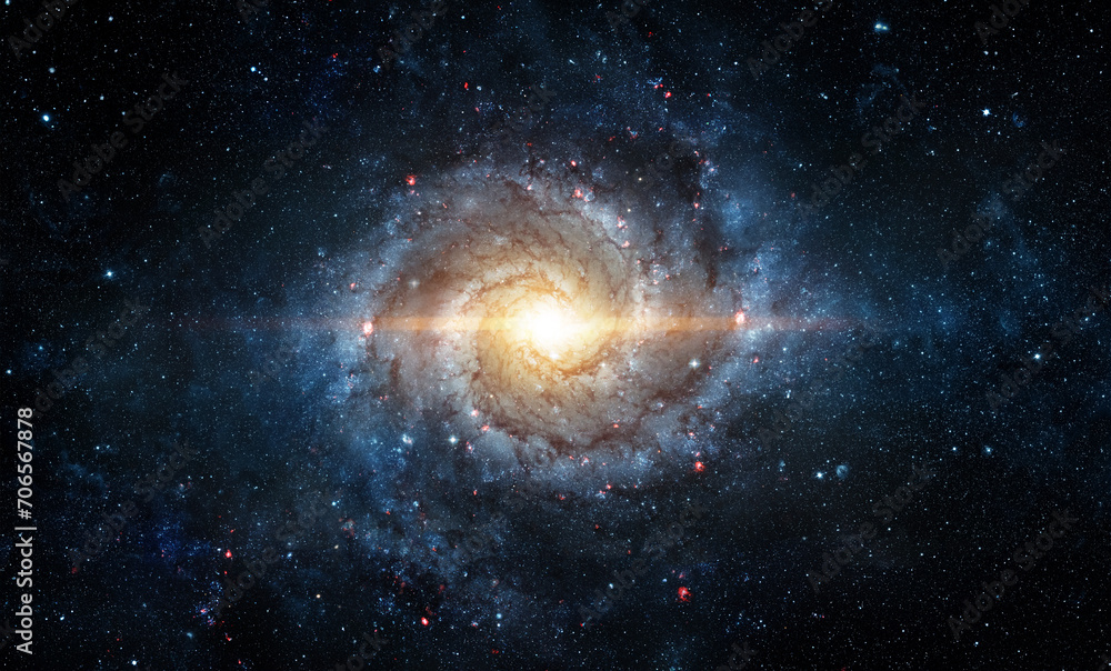 Fototapeta premium A view from space to a spiral galaxy and stars. Universe filled with stars, nebula and galaxy,. Elements of this image furnished by NASA.