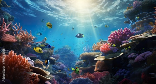 sea colourful reef and coral underwater  life under blue ocean water  colorful undersea  multicolored image