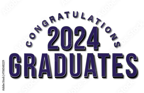 Graduation Web Banner with White background - Congratulations 2024 Graduates - Text in Purple with Silver Outline
