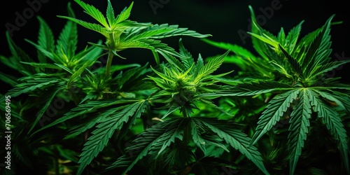AI Generated. AI Generative. Raw flower plant herbal medicnie canabis leaves green marijuana background. Graphic Art