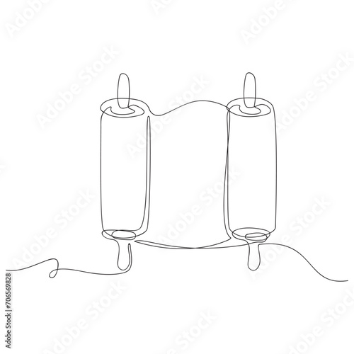 Torah scroll. One continuous line drawing.Vector illustration
