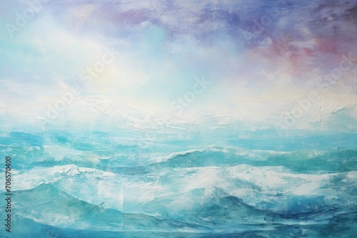 A breathtaking painting capturing the beauty of a vast body of water as the sun sets, A textured blend of colors creating an abstract sea, AI Generated