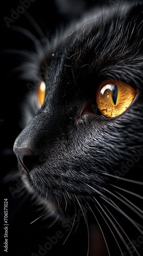 Vertical wallpaper for mobile phone black cat on a black background