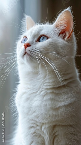 Vertical wallpaper for mobile phone white cat on a white background