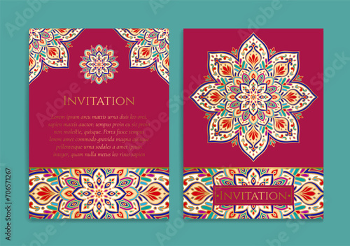 Luxury invitation card design with vector mandala ornament pattern. Vintage template. Can be used for background and wallpaper. Elegant and classic vector elements great for decoration.