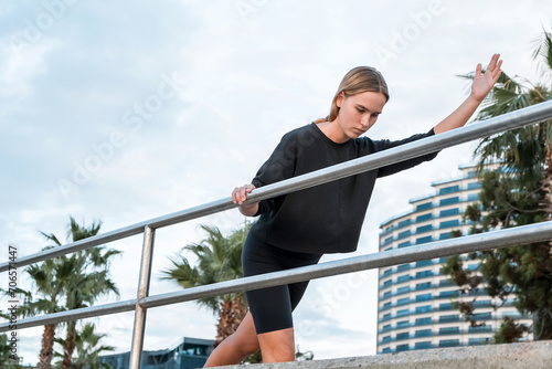Workout.Gym sports workout outdoor urban.Fit,gym motivation,wellness.Woman exercising outdoors sea.Health,nature,fitness,eco fit.mental health.exercise, physical health,gym nature,fitness urban