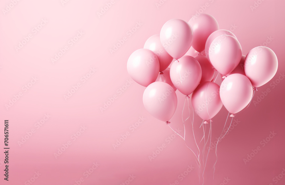Pink balloons on a pink background, the concept of a holiday, party, sales, opening ceremonies with copy space