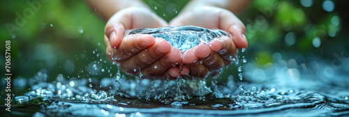 Hands holding clean water, World water day banner photo