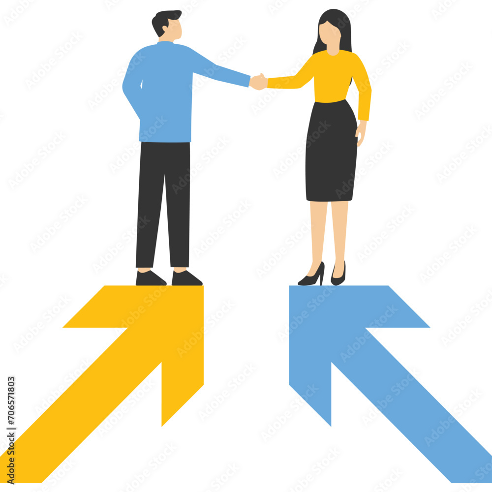 business man and woman handshake on growth arrow join connection agree to work together. Teamwork partnership, team collaboration, deal or negotiation, collaboration concept, work together for success business man and woman handshake on growth arrow join connection agree to work together. Teamwork partnership, team collaboration, deal or negotiation, collaboration concept, work together for success