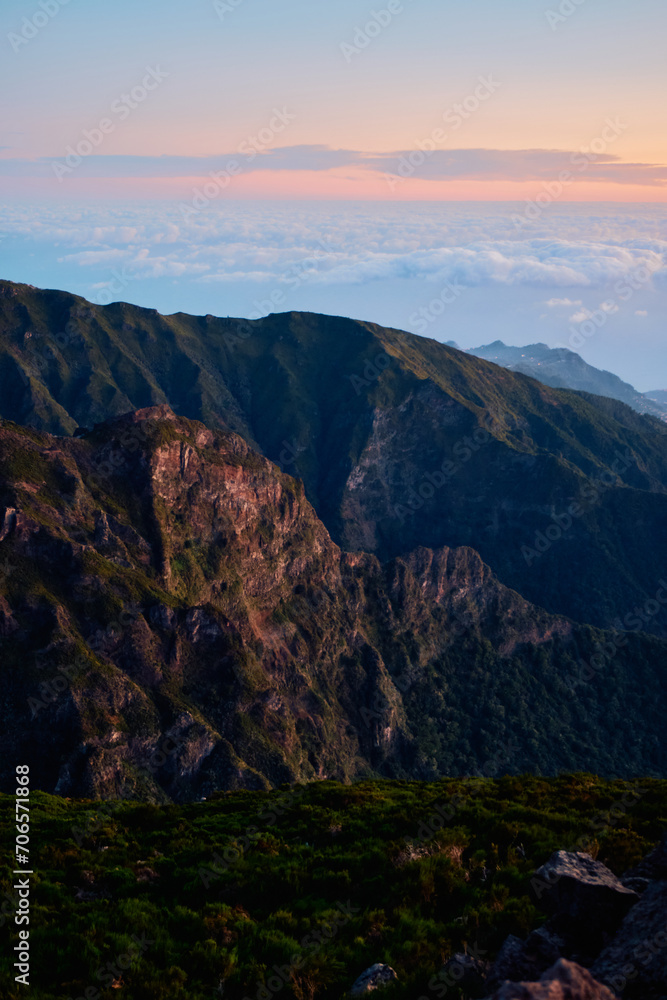 sunrise over the mountains in Madeira, Portugal