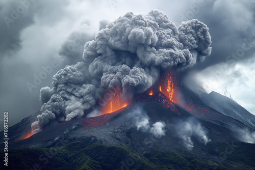natural landscape with a nearby volcanic eruption © Evgeny