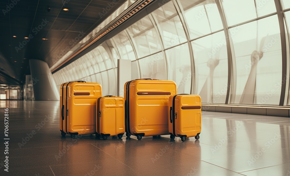 set of baggage bags in airport, colorful luggage cases, travel and vacations concept, flight journey destinations wallpaper