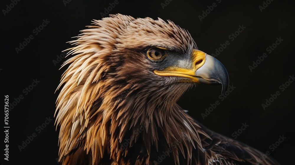 Obraz premium eagle, large bird of prey on a black background, art, fantasy, unusual bright predator
