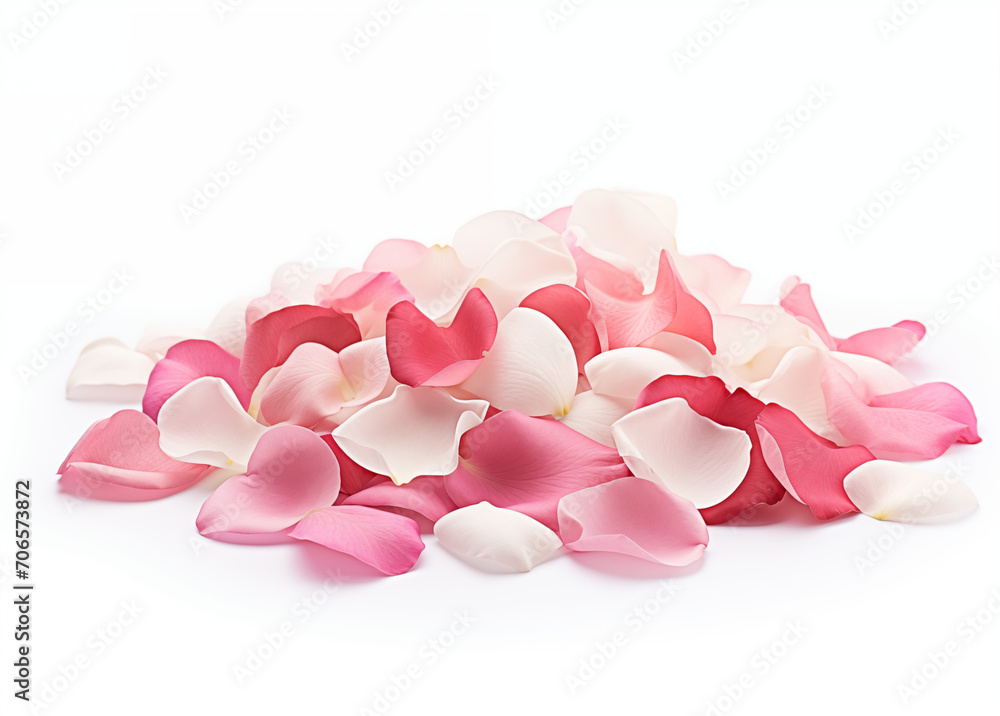 
Pink and white rose petals on white background