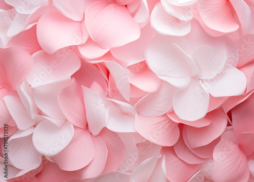  Pink and white rose petals on white background