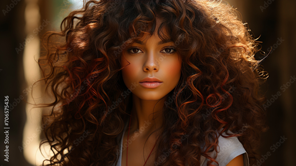 Fototapeta premium Embracing Natural Beauty: Textured Afro Hairstyle in Authentic Portrait - AI-Generated