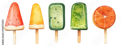 Set of popsicle watercolor on transparent background Crop image for use, photo