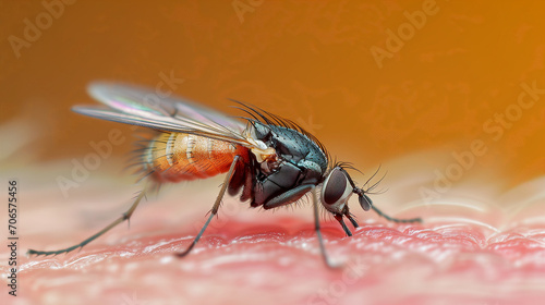 Black Fly Feasts on Human in Detailed Bite Closeup ,generated by IA photo